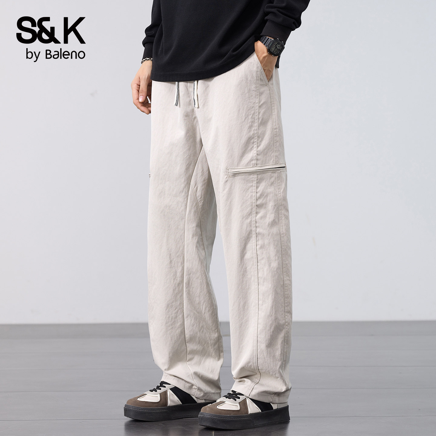班尼路SK工装休闲裤男士2025秋季厚款宽松直筒美式潮牌阔腿长裤YS,男装,休闲裤,淘宝优惠券,粉丝福利购,淘宝优惠卷