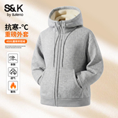 班尼路S&K系列加绒外套男冬加厚连帽开衫 卫衣男士 保暖休闲上衣LF