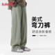 班尼路重磅弯刀裤 子A 加绒休闲裤 男春秋美式 复古抹茶绿针织直脚裤