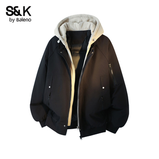 班尼路SK休闲风假两件连帽棉衣男士 加厚保暖菱格纹棉服外套YS 冬季