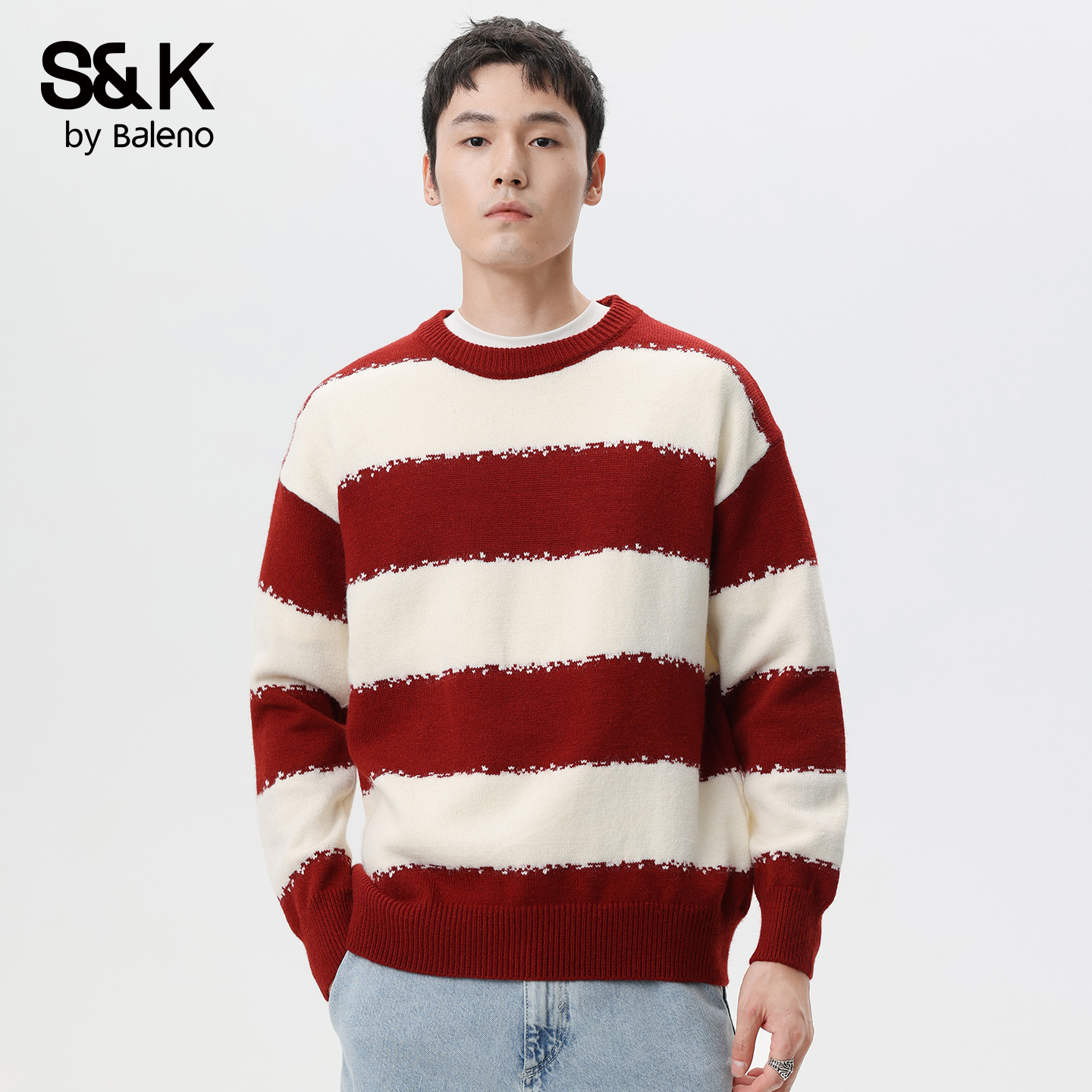 班尼路条纹圆领毛衣男春秋季新款