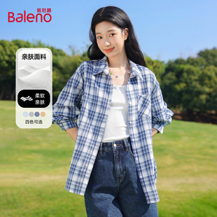时尚 女2026春夏新款 高级感外穿百搭衬衣N 衬衫 班尼路翻领格纹长袖