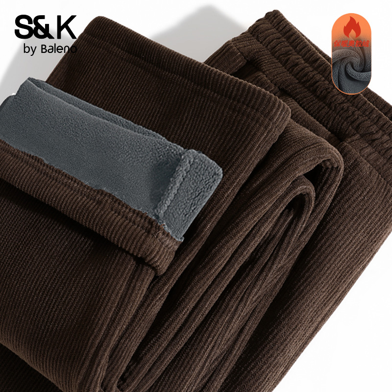 班尼路S&K系列咖色灯芯绒直筒裤女秋冬新款加厚保暖百搭休闲裤子N
