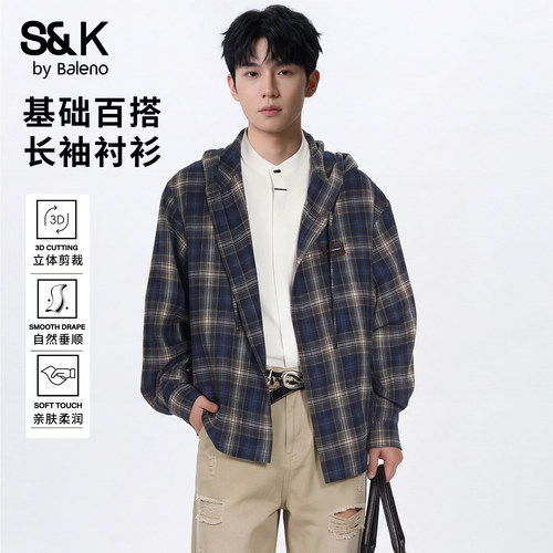 班尼路SK秋季男士复古格子衬衫