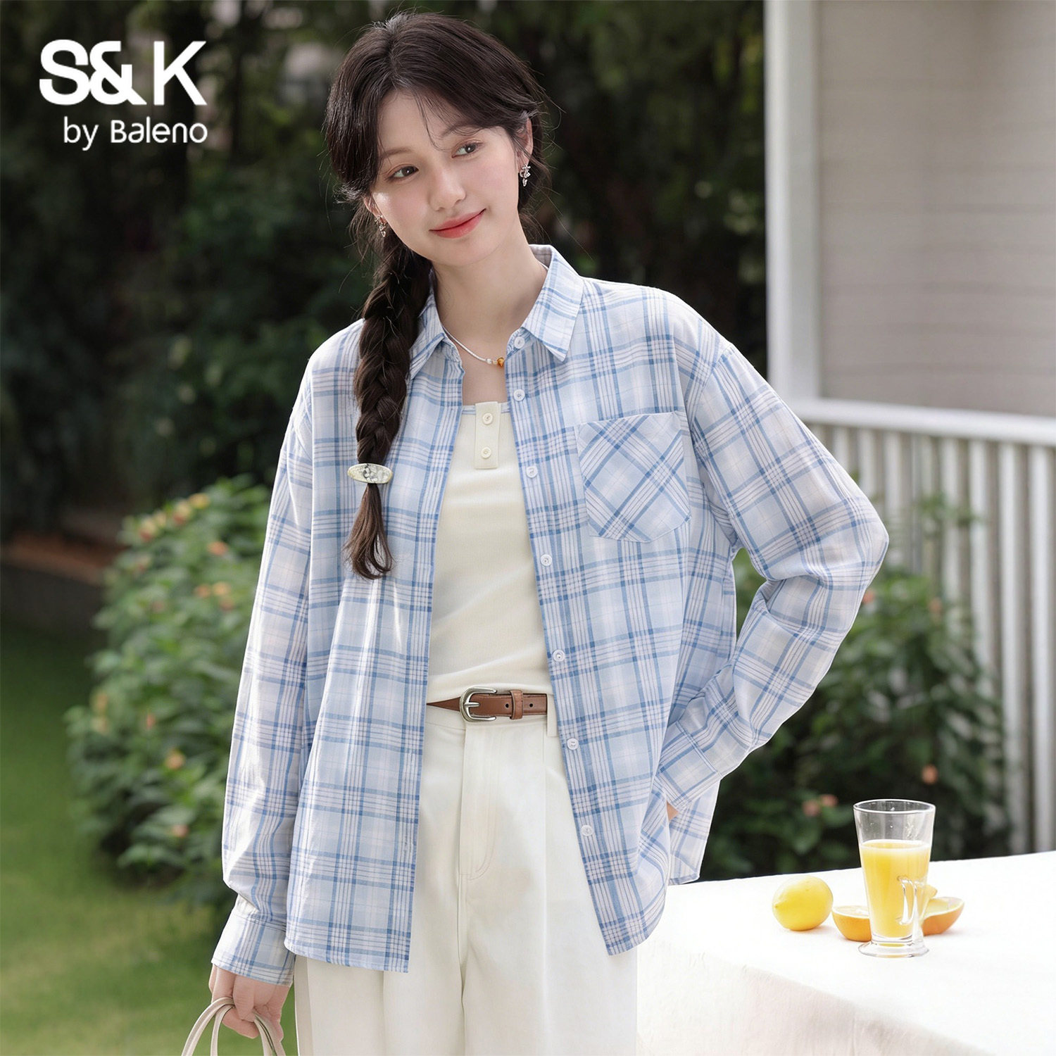 班尼路S&K系列浅蓝色格子衬衫女2026新款春宽松休闲复古衬衣外套M,女装/女士精品,衬衫,淘宝优惠券,粉丝福利购,淘宝优惠卷