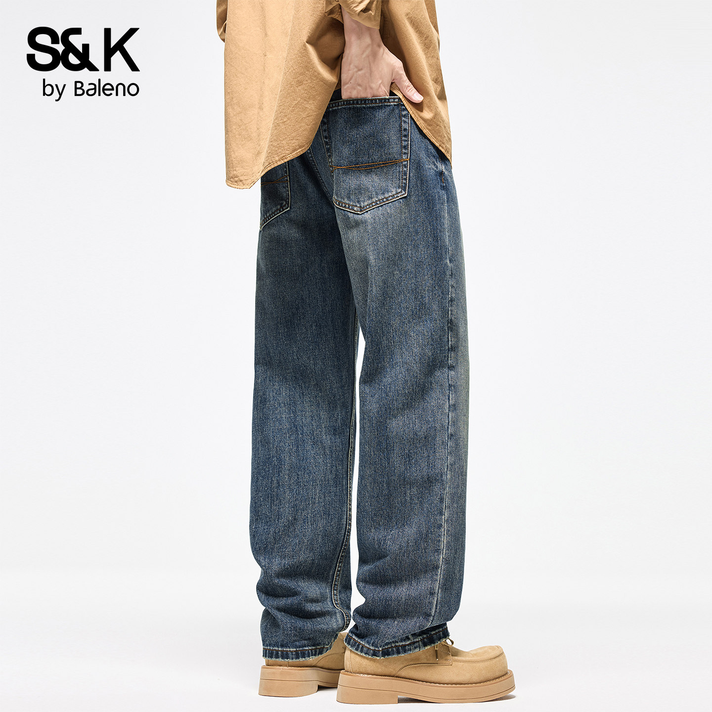 班尼路SK美式复古水洗牛仔裤男士