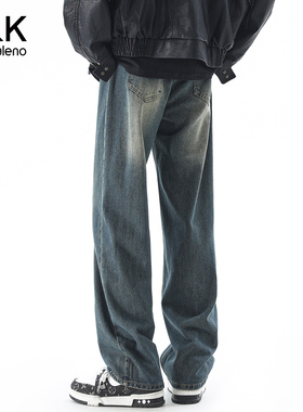 班尼路SK牛仔裤男秋季新款直筒潮牌宽松美式高街复古休闲长裤子MS