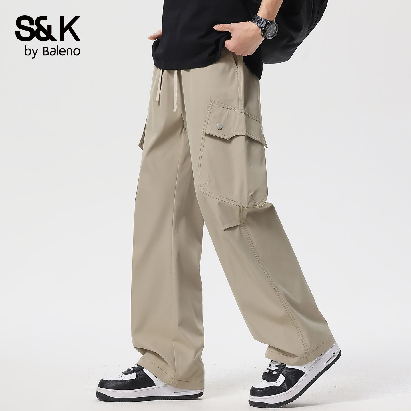 班尼路SK秋季工装风多口袋休闲裤男垂感亲肤宽松百搭直筒长裤男YS