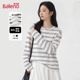 轻薄透气宽松休闲慵懒长袖 班尼路半开领条纹罩衫 女2026春夏新款