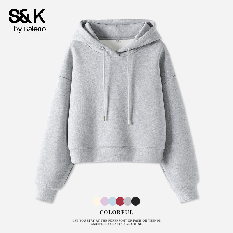 班尼路S&K系列奥粒绒连帽卫衣女款2025秋冬新款加厚保暖短款上衣Q