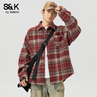 衬衫 宽松时尚 男士 新款 百搭休闲外套男MS 2025秋季 班尼路SK格子长袖