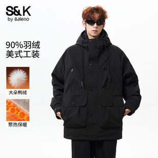 潮牌美式 班尼路工装 2025新款 冬季 青少年加厚鸭绒外套E 羽绒服男士