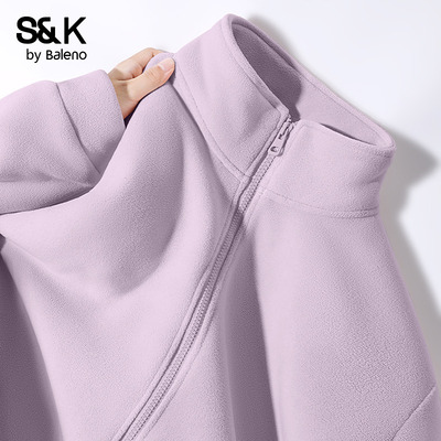 班尼路S&K紫色摇粒绒外套女开衫