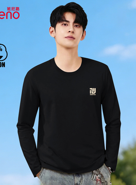 班尼路男士长袖t恤黑色纯棉透气亲肤体恤户外徒步运动健身上衣A