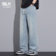 班尼路SK2026新款 子YS 休闲百搭裤 抽绳腰带宽松显瘦直筒牛仔裤 长裤
