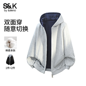 班尼路美式 宽松双拉链外套E 男士 重磅连帽开衫 卫衣男l春秋2026新款