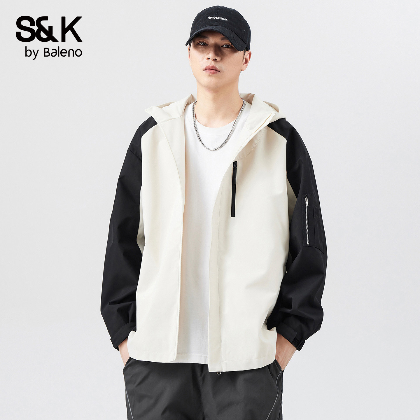 班尼路SK连帽防风冲锋衣外套男春夏季2026新款运动宽松撞色夹克YS