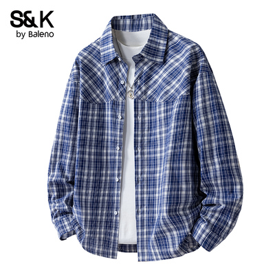 班尼路秋款复古格子长袖衬衫衫男