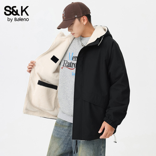 宽松棉衣男生YS 加厚大码 班尼路SK双面穿羊羔绒外套男春季 棉袄春季