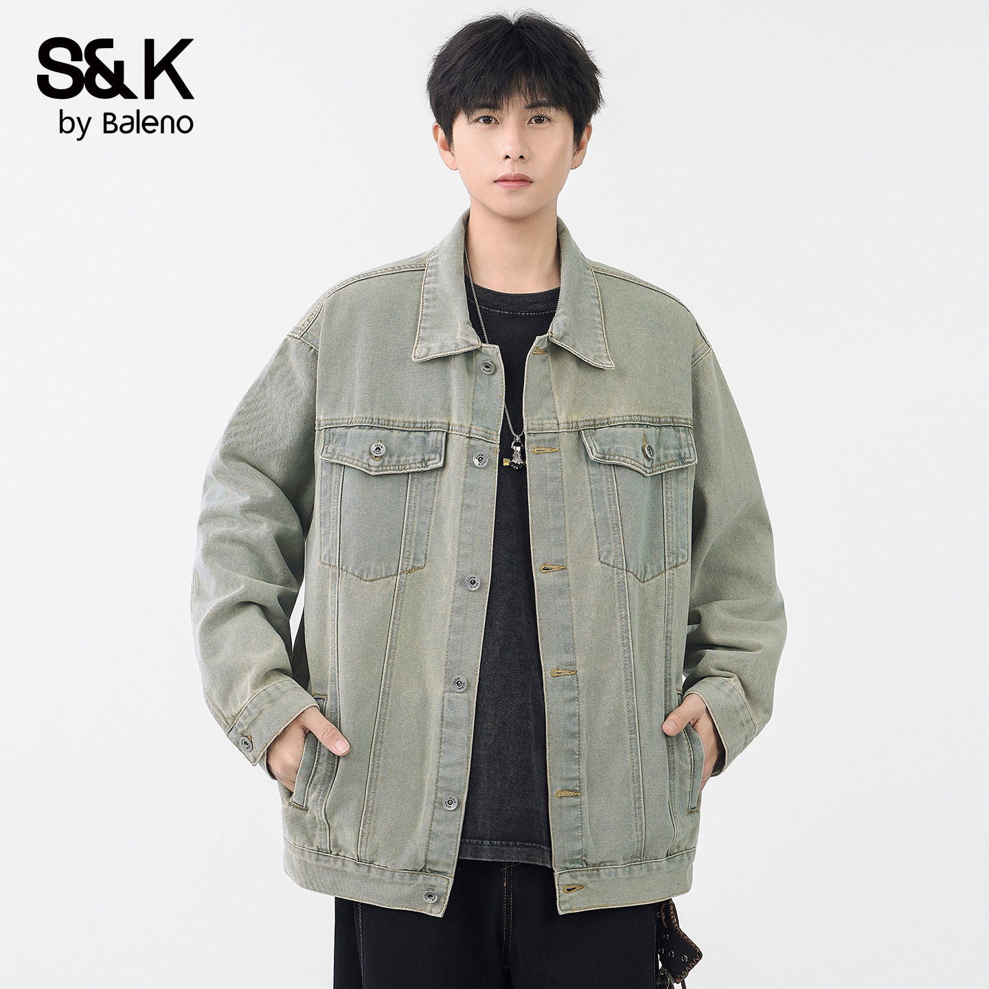 班尼路SK美式复古水洗牛仔外套男春季宽松工装夹克百搭休闲上衣YS,男装,牛仔外套,淘宝优惠券,粉丝福利购,淘宝优惠卷