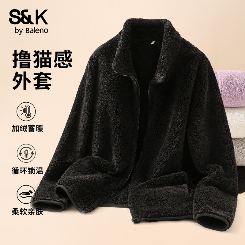 黑色双面摇粒绒外套女款上衣