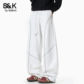 班尼路SK美式 潮牌YS 宽松直筒阔腿休闲长裤 重磅明线弯刀卫裤 男春季