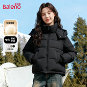 班尼路连帽棉服女2026新款 冬季 厚外套保暖百搭好看黑色棉衣棉袄M