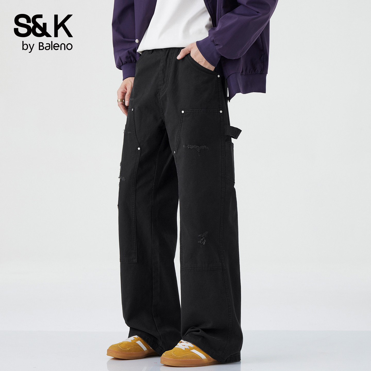 班尼路SK春季款牛仔裤男美式风工装阔腿宽松直筒多口袋潮流长裤YS,男装,牛仔裤,淘宝优惠券,粉丝福利购,淘宝优惠卷