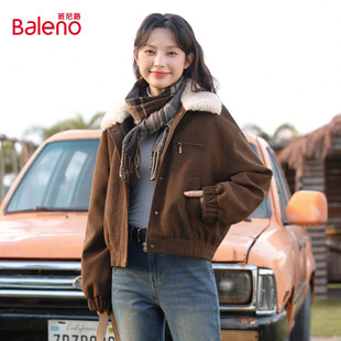 班尼路复古灯芯绒夹棉夹克上衣女2025秋冬新款加厚棉服短款外套H