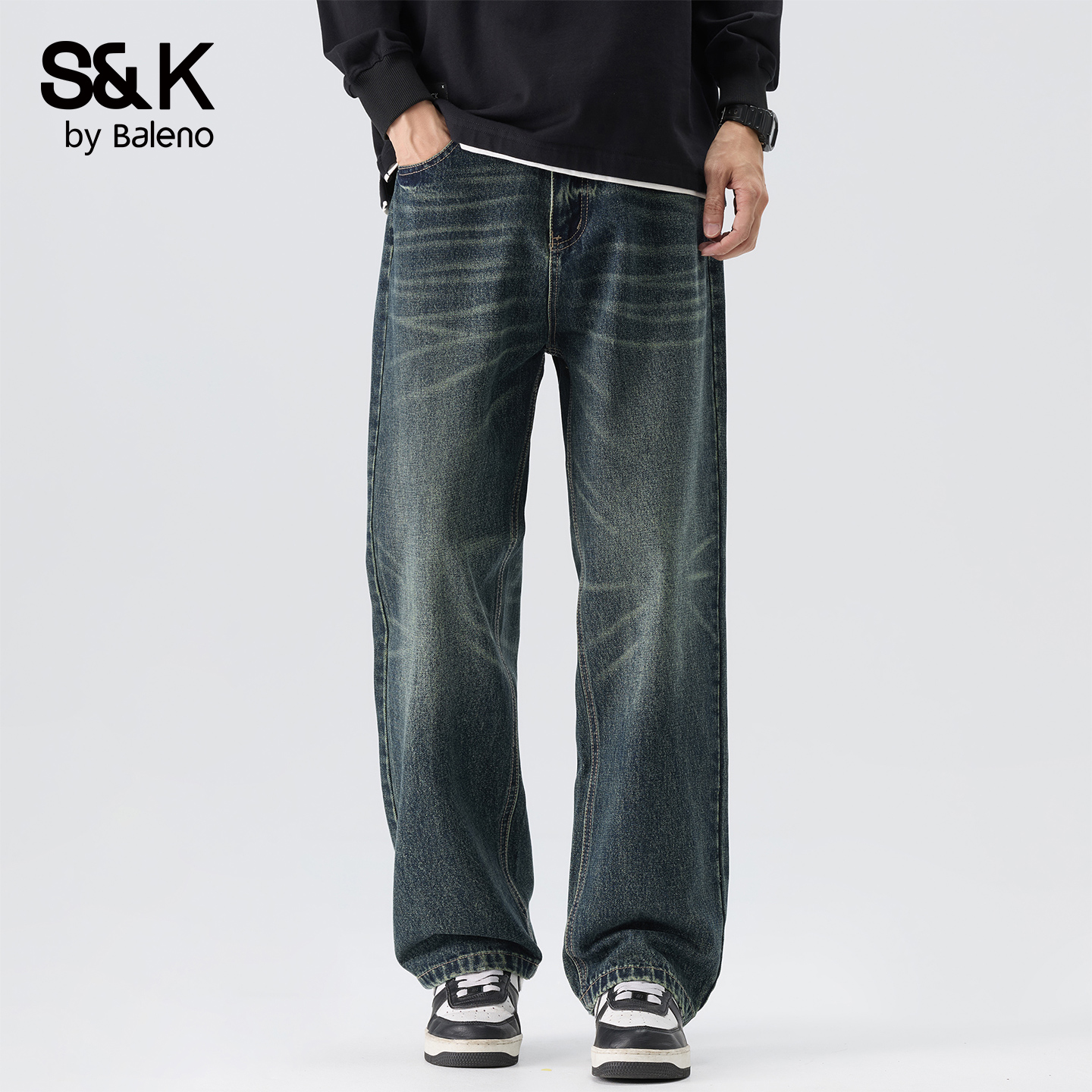 班尼路宽松阔腿牛仔裤男