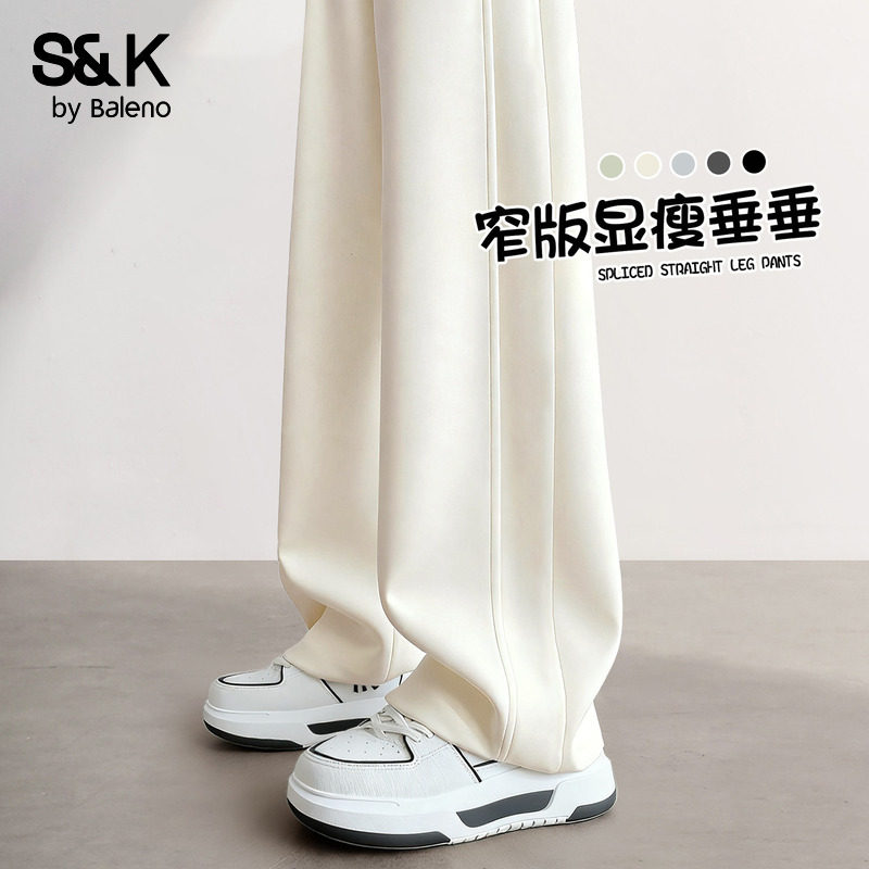 班尼路S&K系列拼接直筒裤女2026秋季新款高腰显瘦垂感百搭运动裤Q