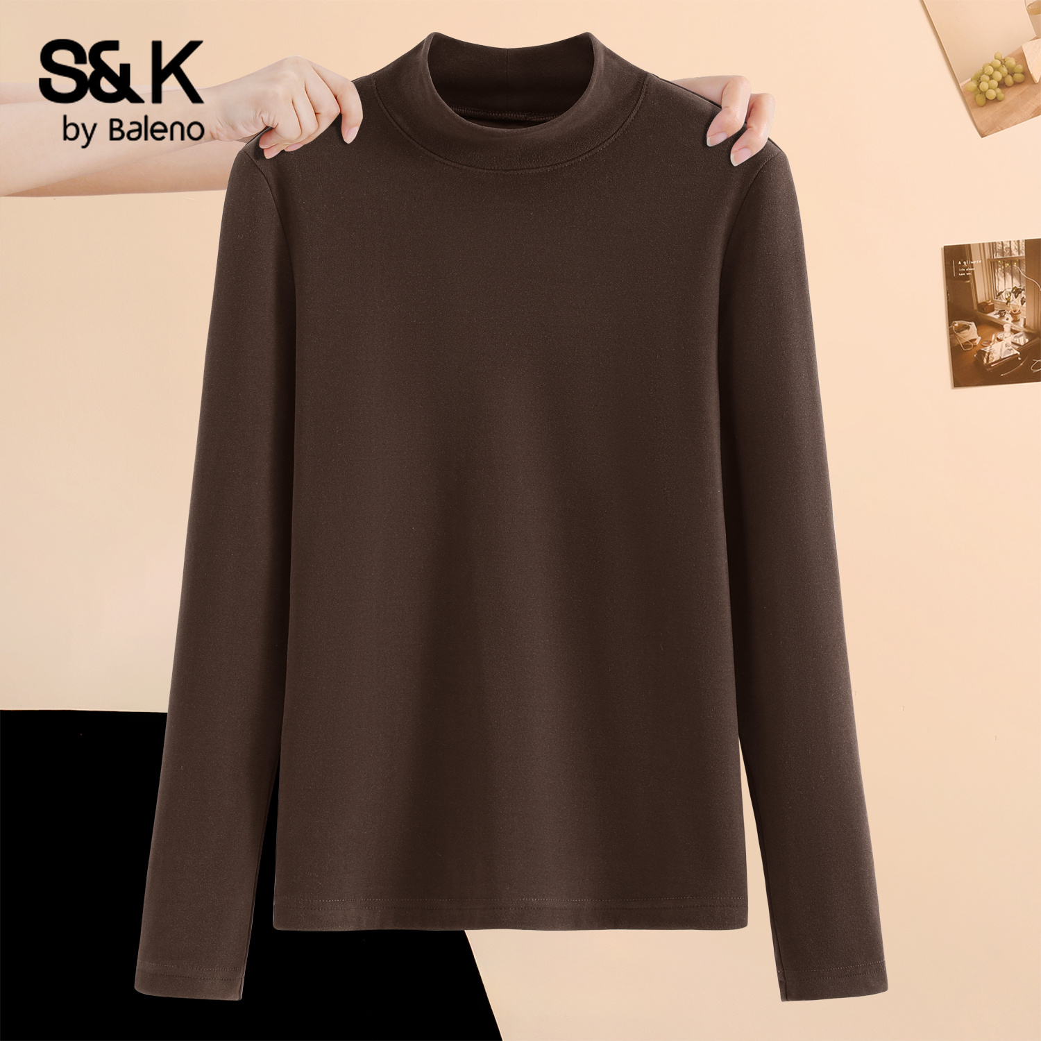 班尼路女薄绒立领修身内搭打底衫