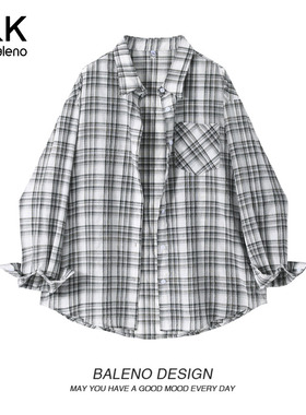 班尼路S&K灰色复古翻领格子衬衫上衣女夏2026今年流行的新款衬衣H