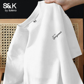 男简约字母纯棉白色t恤男款 夏季 重磅男士 班尼路S&K系列短袖 半袖