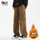 班尼路SK美式 潮牌男YS 男加绒加厚宽松直筒长裤 工装 风多口袋休闲裤