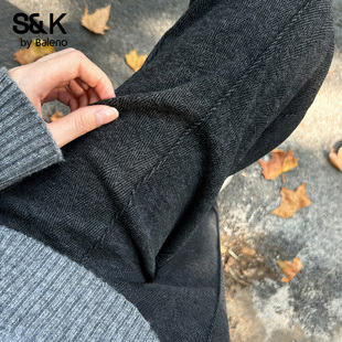 子宽松休闲裤 保暖加绒裤 女冬2025新款 班尼路S&K系列人字纹阔腿裤