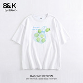 宽松大码 班尼路S&K白色纯棉短袖 t恤女2026春夏新款 圆领正肩上衣H