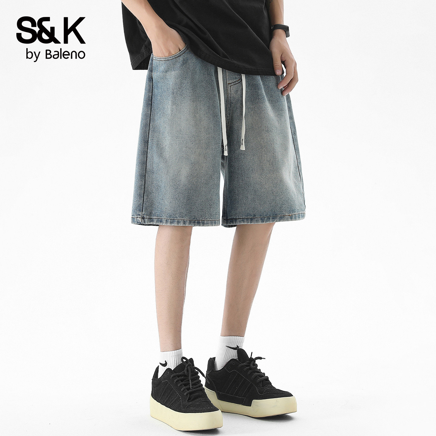 班尼路SK夏季复古水洗牛仔短裤男图片