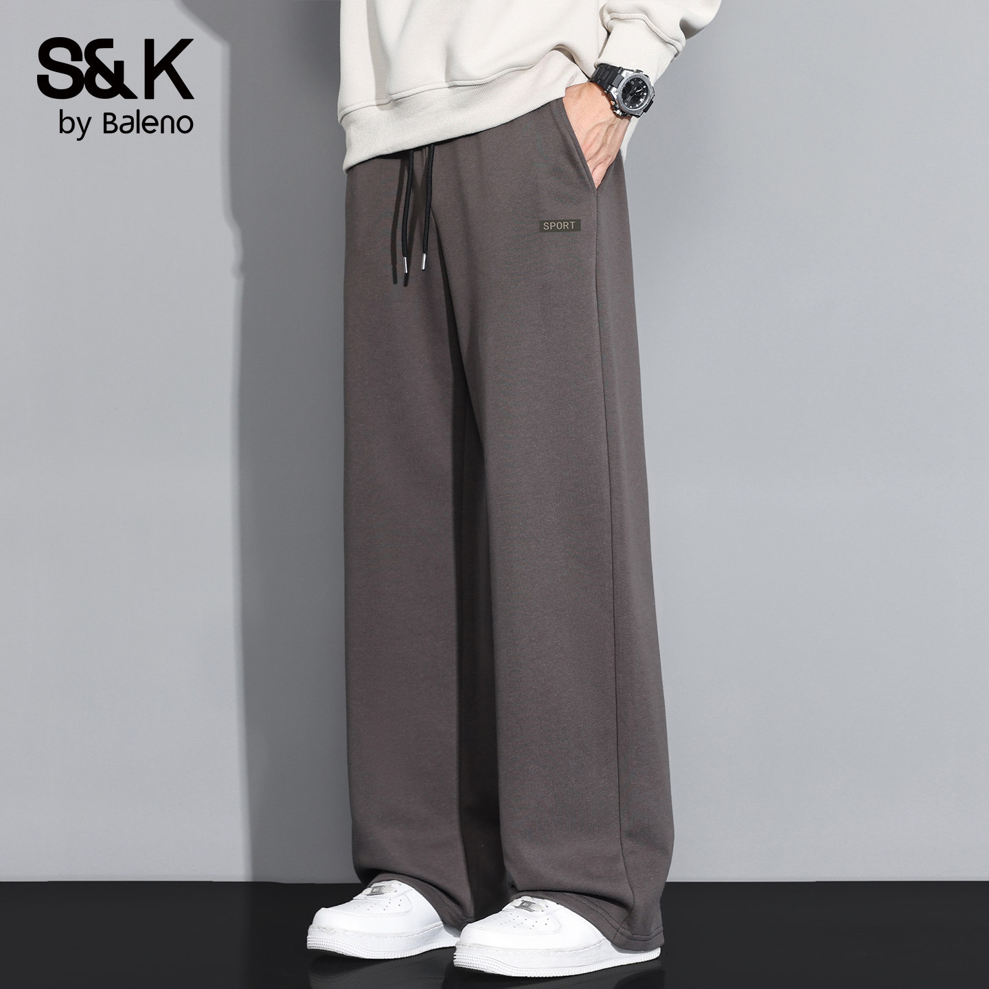 班尼路SK男士休闲秋冬季阔腿直筒百搭休闲运动宽松潮流针织长裤MS