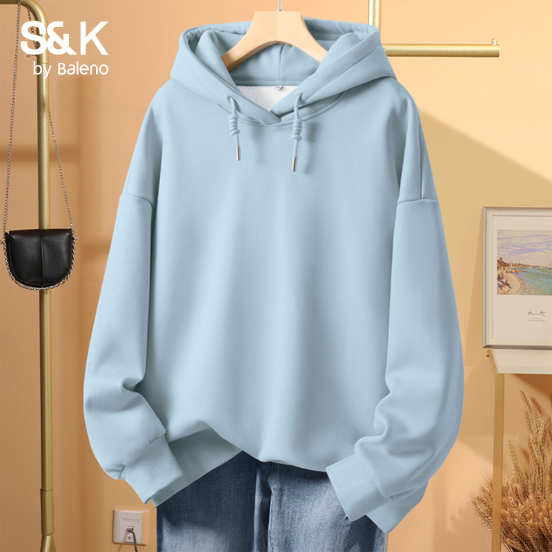 班尼路S&K系列蓝色连帽卫衣女款秋冬新款宽松休闲奥粒绒保暖上衣Q