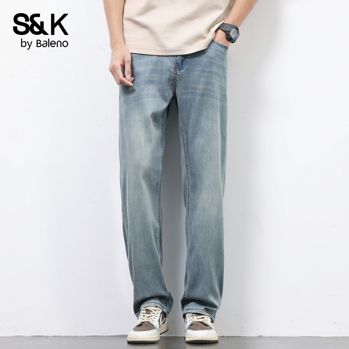 班尼路SK夏款宽松直筒天丝牛仔裤