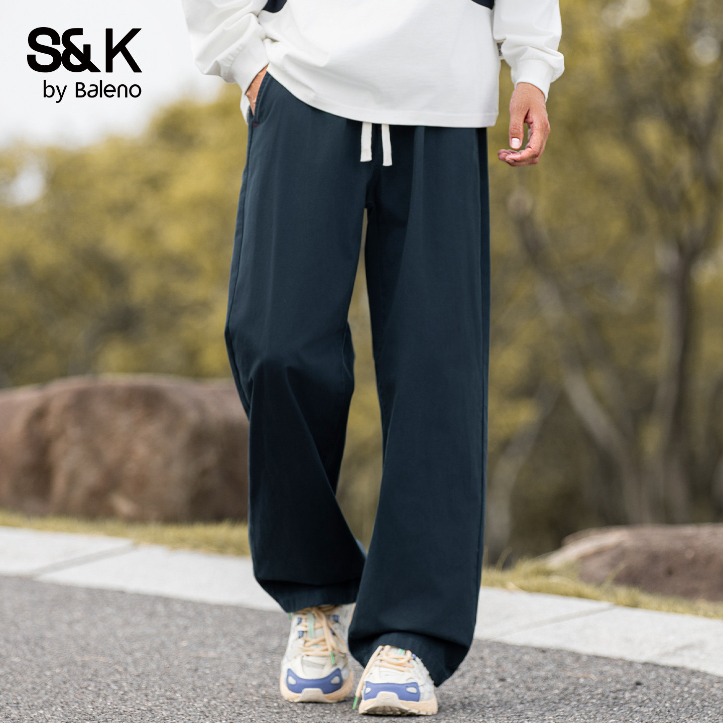 班尼路SK纯色直筒休闲裤男士潮牌