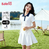 班尼路白色POLO领抽褶连衣裙女2026夏季 新款 韩系洋气显气质裙子H