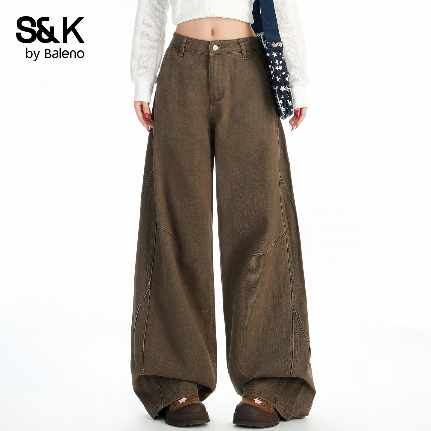 班尼路SK复古高腰阔腿牛仔裤女春季2026新款宽松显瘦垂感长裤子YS,女装/女士精品,牛仔裤,淘宝优惠券,粉丝福利购,淘宝优惠卷