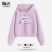 班尼路S&K系列丁香紫连帽卫衣女2025新款 秋宽松休闲短款 百搭上衣Q