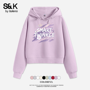 班尼路S&K系列丁香紫连帽卫衣女2025新款 百搭上衣Q 秋宽松休闲短款