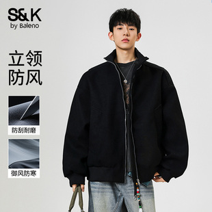 宽松百搭开衫 班尼路美式 男士 2026新款 重磅立领夹克外套男春秋季