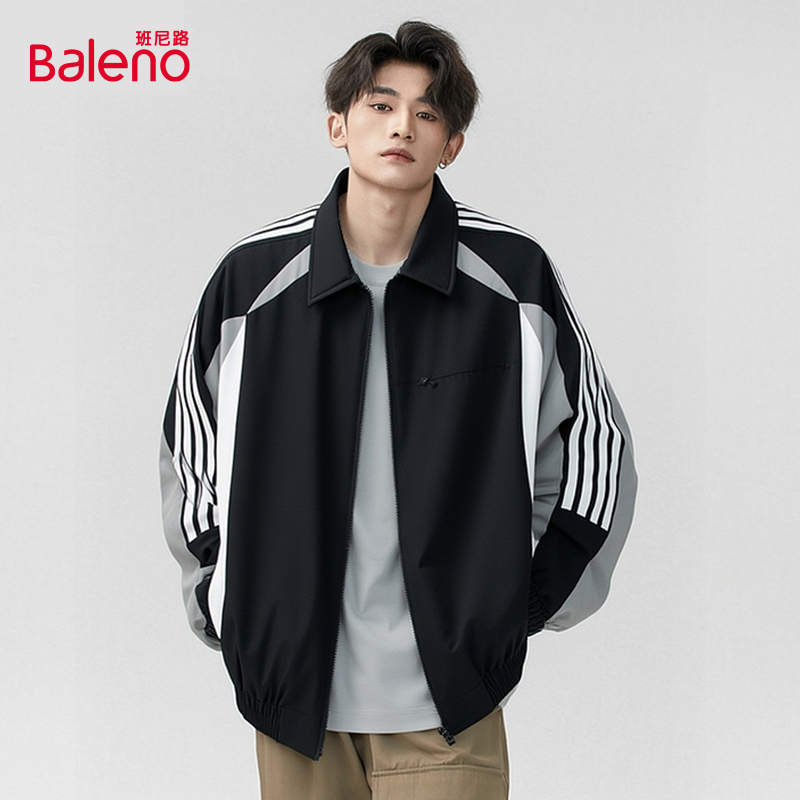 Baleno班尼路男装翻领杠条撞色羽绒服新款冬季时尚羽绒服外套D