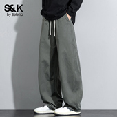 弯刀休闲裤 新款 男士 班尼路SK美式 宽松直筒工装 秋季 阔腿运动长裤