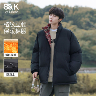 2025新款 冬季 加厚保暖男生棉衣外套E 格纹立领棉服男士 班尼路美式